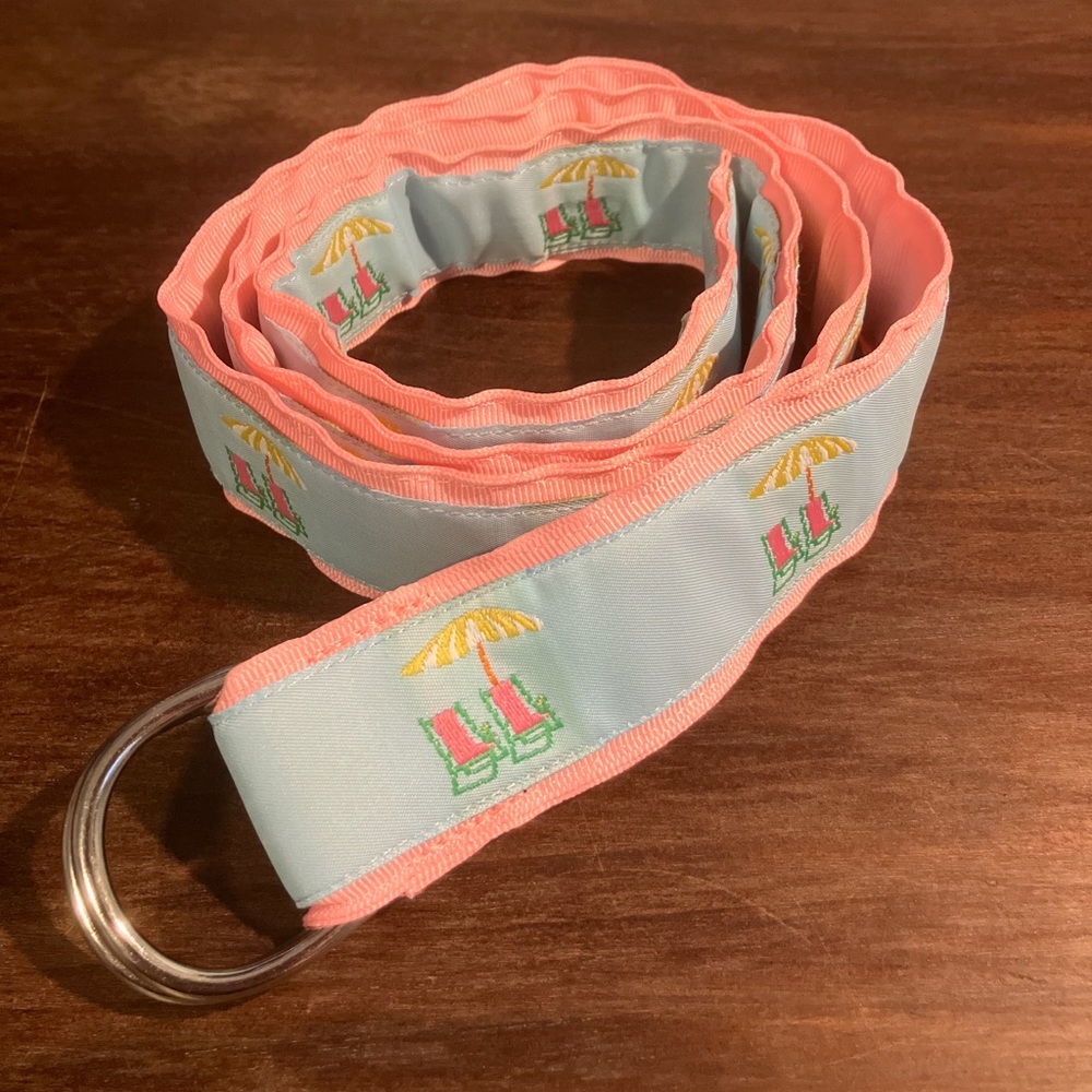 Leather Man belt summer chairs pink and blue size L D- ring belt